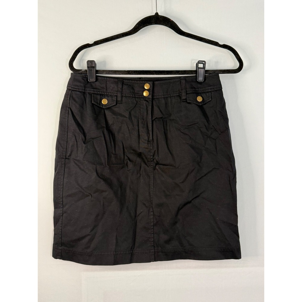 Banana Republic Utility Mini Skirt Womens 8 Black‎ Cotton Blend Brass Buttons